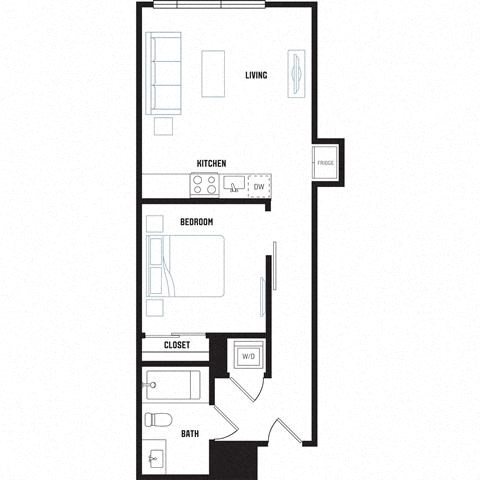 Floor plan for 1 bed, 1 bath, 540 sqft